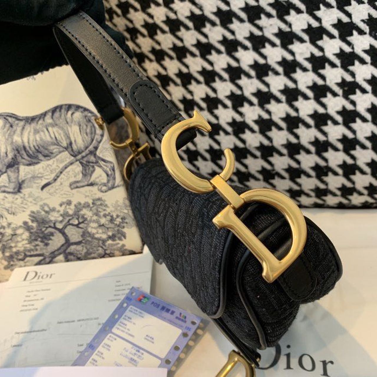 Christian Dior Saddle Bag Black Oblique Embroidered Canvas Gold Toned Hardware For Women 19.5cm/7.6in CD - Soul Replicas