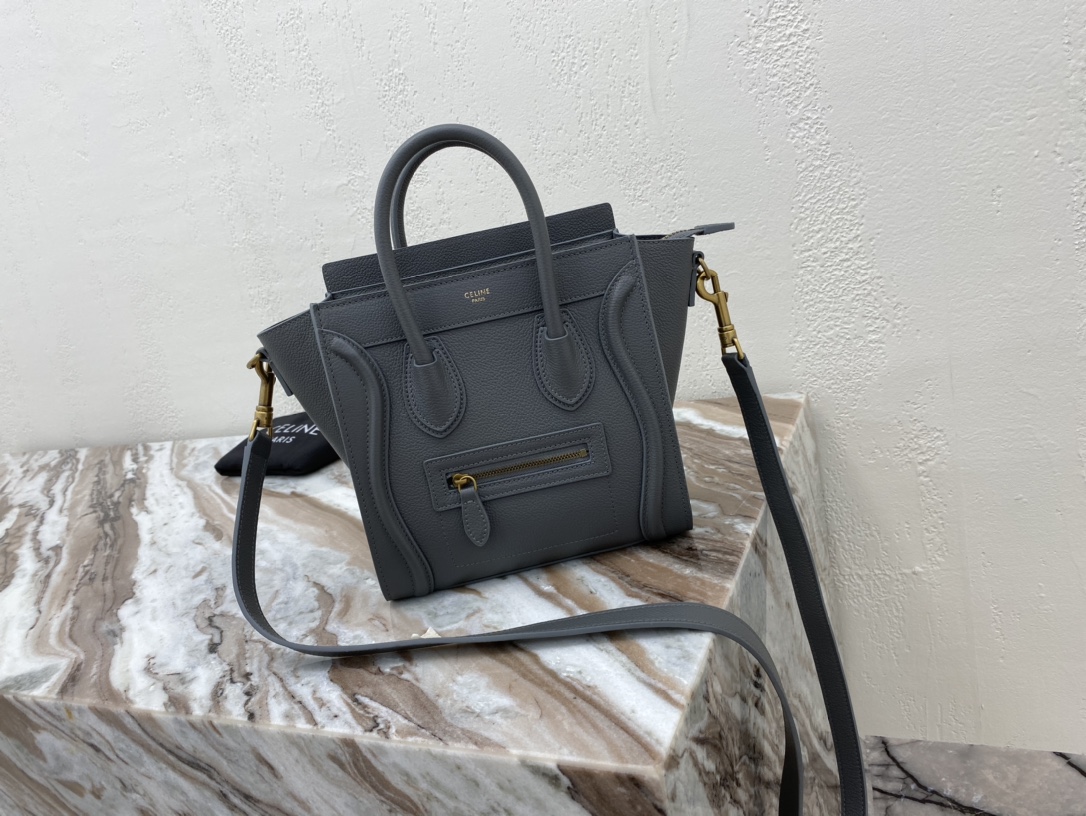 Celine Nano LuGucciage Bag In Drummed Grey For Women 8in/20cm 189243AQL.10KL - Soul Replicas