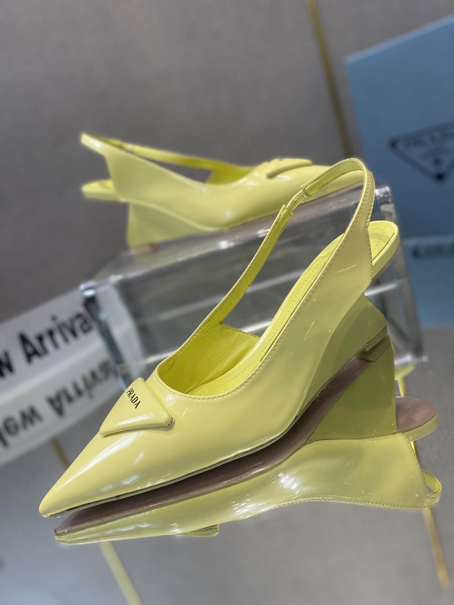 Prada Brushed Slingback Pumps Yellow For Women 2.6in/65mm Prada - Soul Replicas