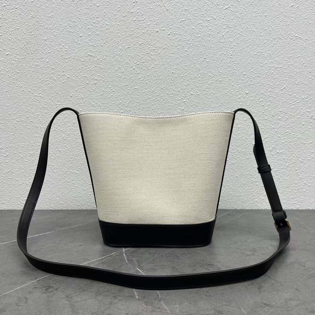 Celine Small Bucket Cuir Triomphe In Textile Natural / Black For Women 9in/22cm - Soul Replicas