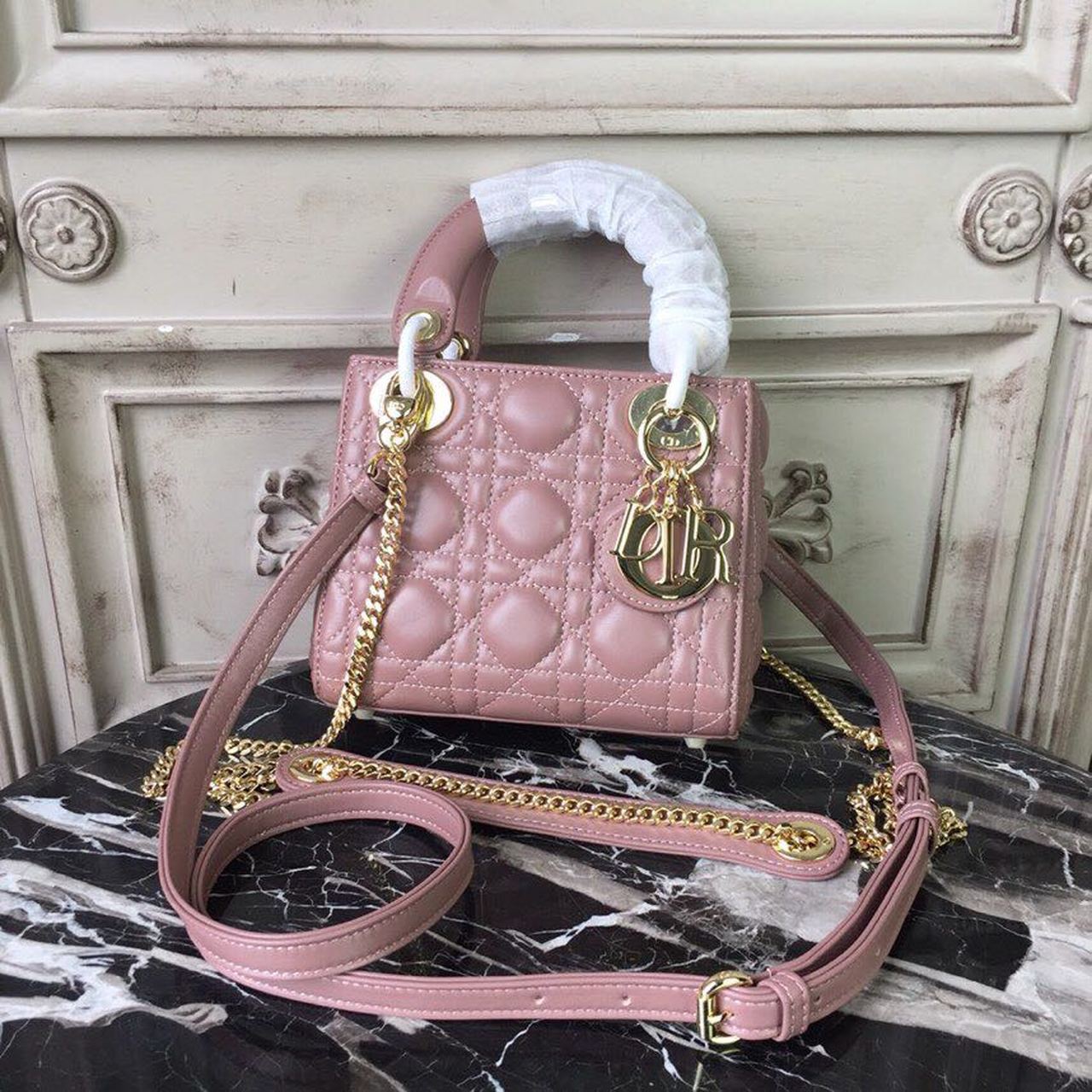 Christian Dior Mini Lady Dior Bag Gold Toned Hardware Dusty Pink For Women 18cm/7in CD - Soul Replicas