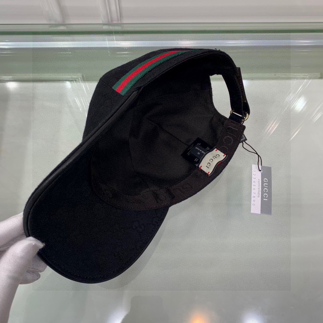 Original Gucci Canvas Baseball Hat With Web Black Gucci Hat 200035 KQWBG 1060 - Soul Replicas