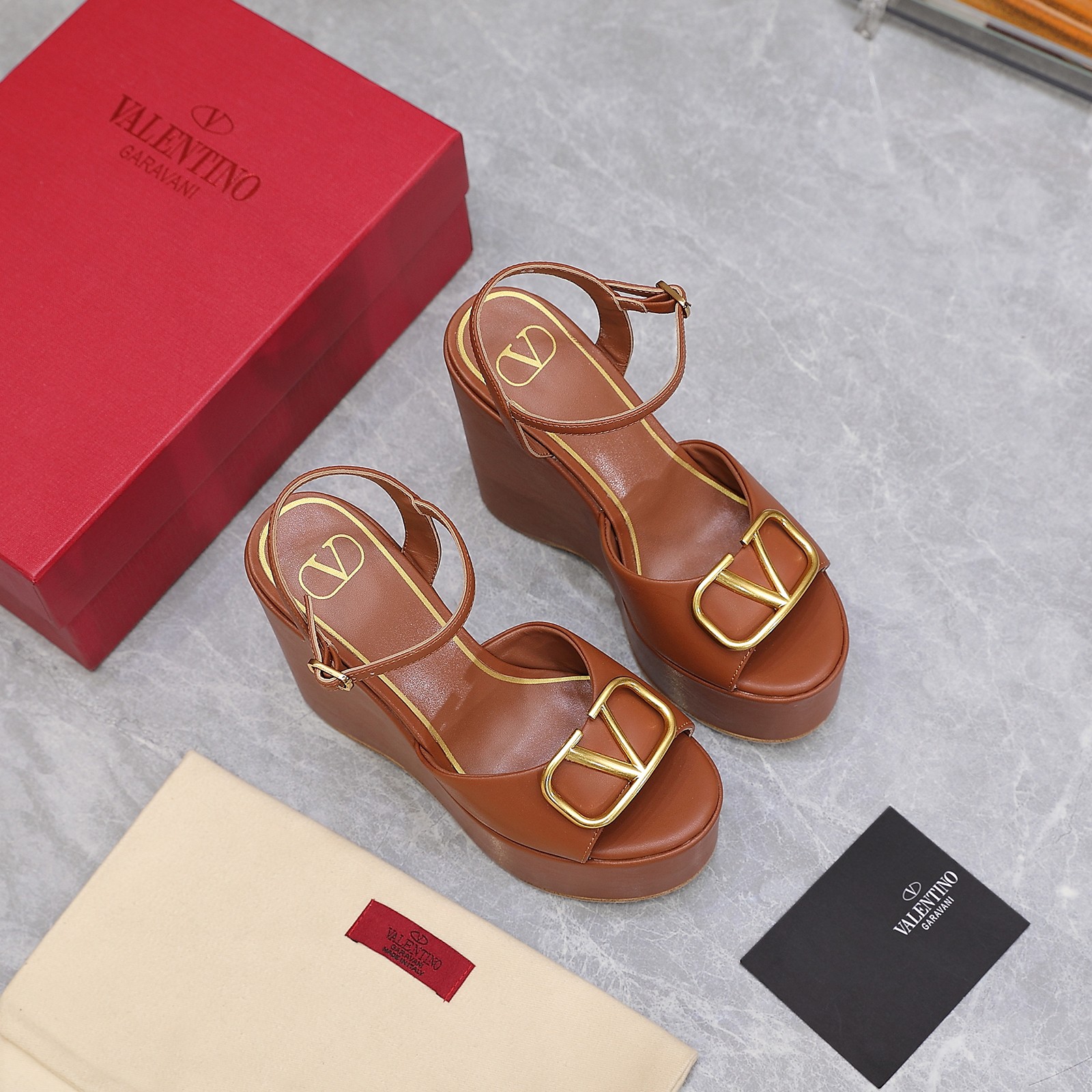 Valentino Garavani Block Heel Platform Sandals Brown For Women XW2S0DU9/DSH - Soul Replicas