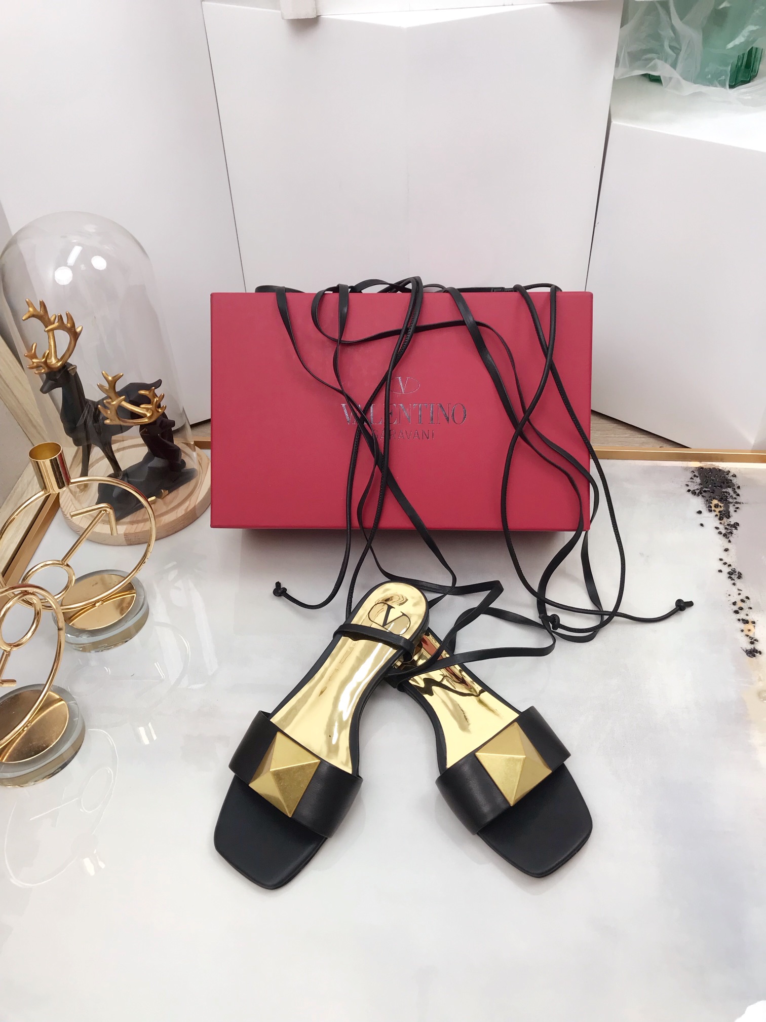 Valentino Garavani One Stud Gladiator Flat Sandals Black For Women WS0EK9CYI - Soul Replicas