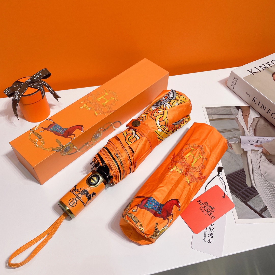 Hermes Pluie De H Folding Umbrella Orange - Soul Replicas