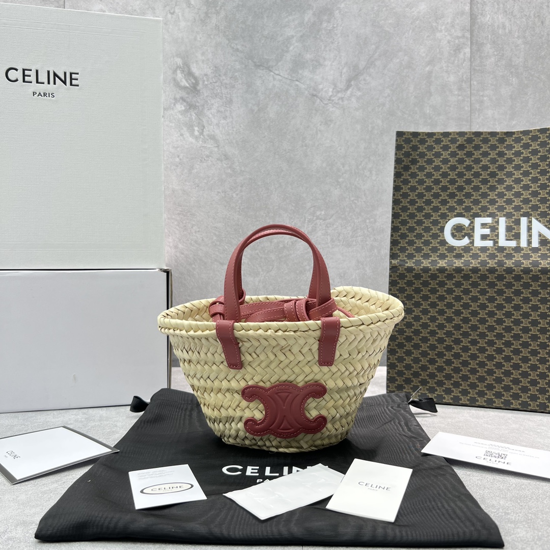 Celine Teen Triomphe Classic Pannier Tote Dark PiNike For Women 8in/20cm - Soul Replicas