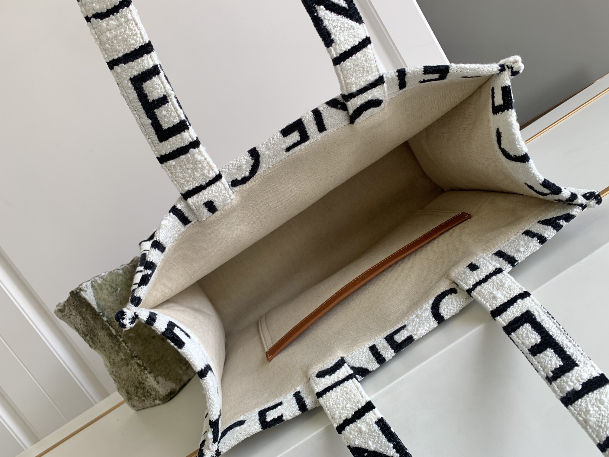 Celine Large Cabas Thais In Textile With Celine All-Over White / Black For Women 16in/41cm - Soul Replicas