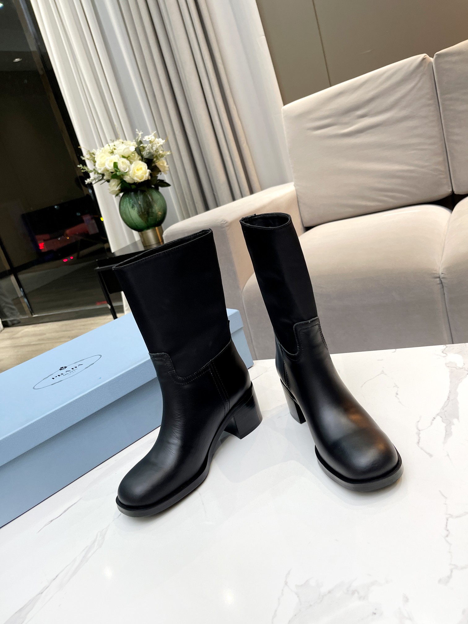 Prada Brushed And Nylon Booties Black For Women 2.2in/55mm Prada - Soul Replicas