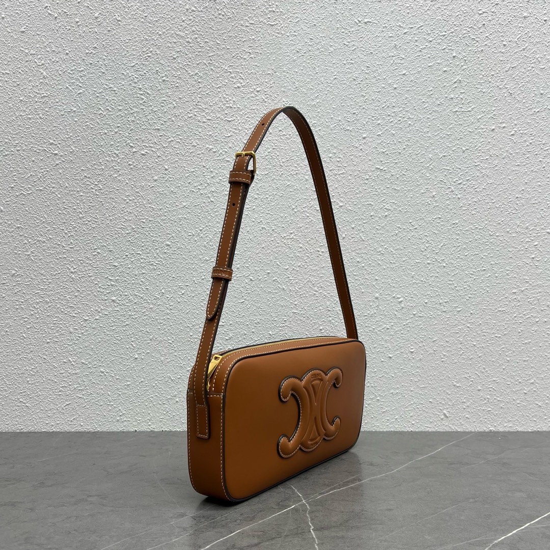 Celine Camera Shoulder Bag Cuir Triomphe Brown For Women 10in/26cm 199183DU3.04LU - Soul Replicas