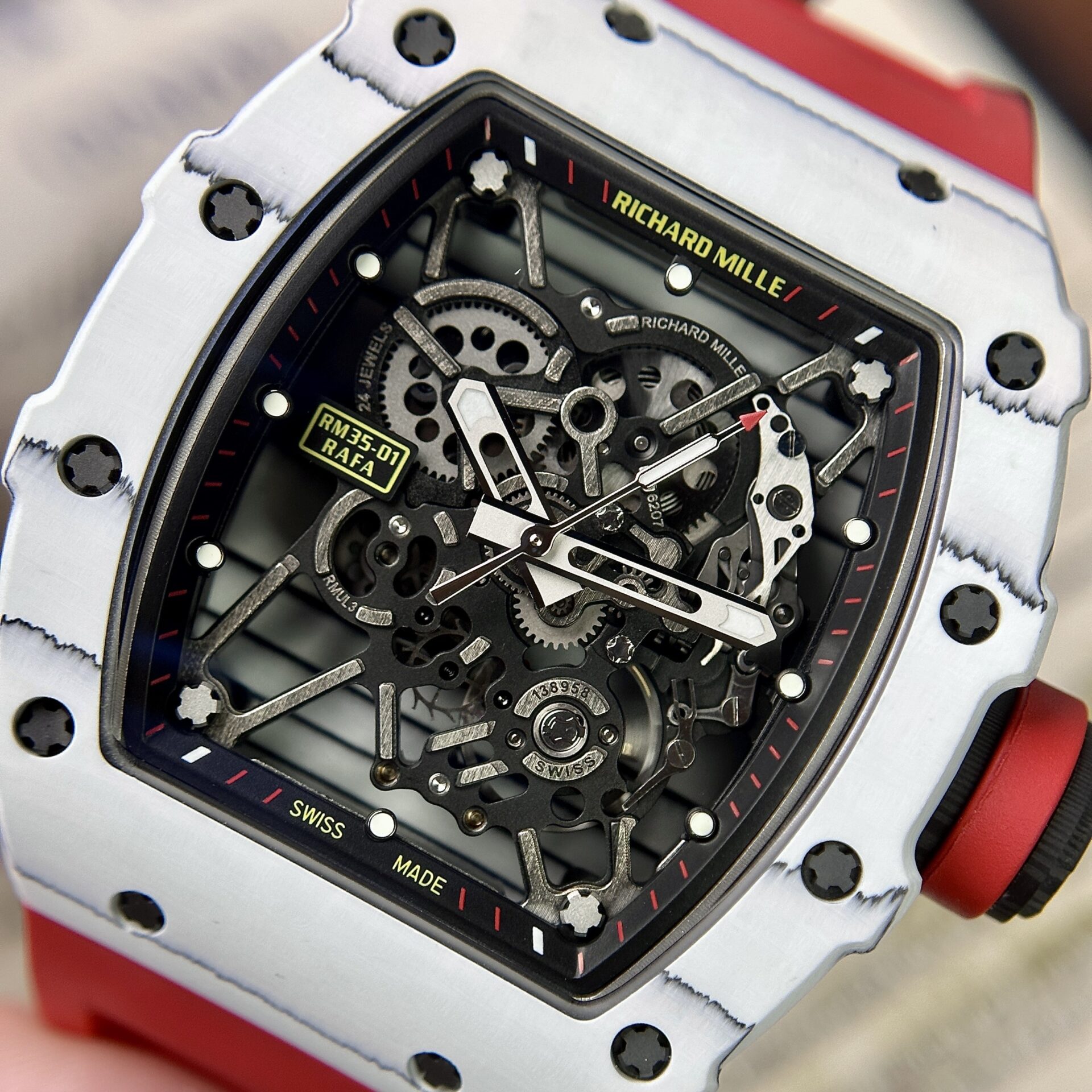 Richard Mille RM35-01 Rafael Nadal Red Rubber Strap Replica 1:1 Watch BBR Factory 42mm - Soul Replicas