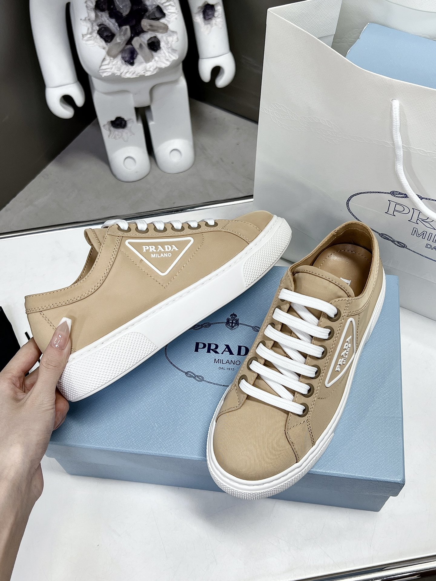 Prada Macro Re-Nylon And Brushed Sneakers Brown For Women 1.2in/30mm Prada - Soul Replicas