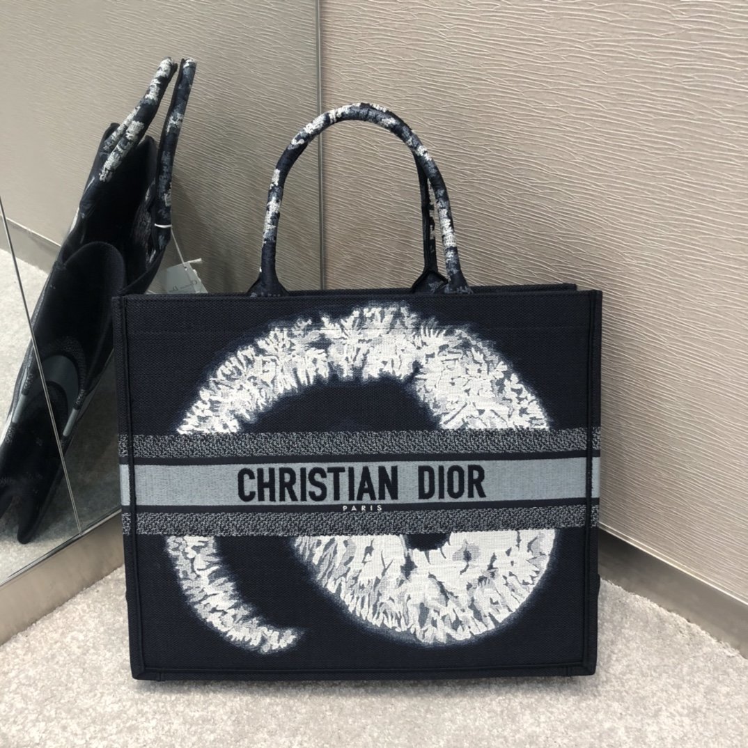 Christian Dior Large Dior Book Tote Black For Women 16.5in/42cm CD M1286ZRIW - Soul Replicas