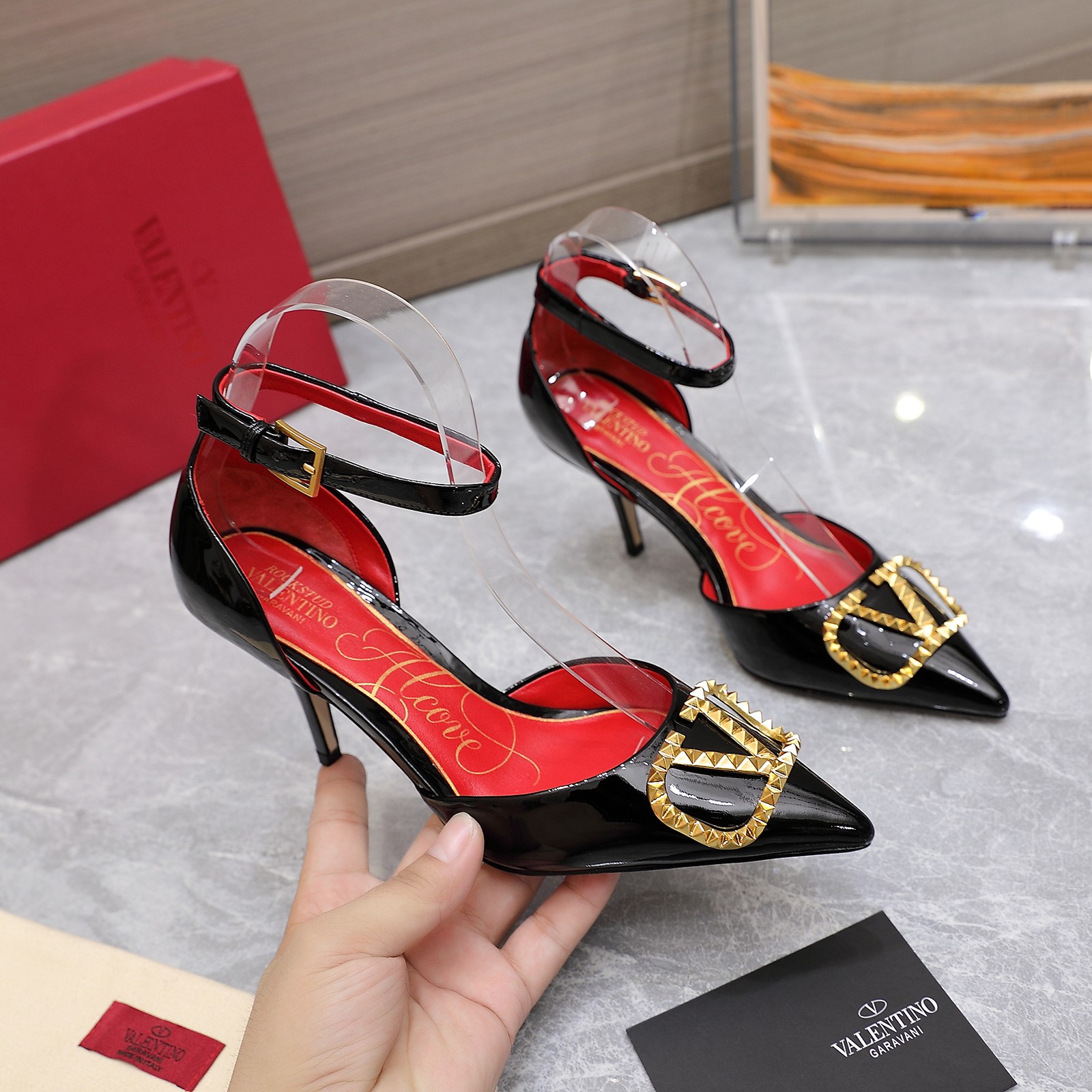 Valentino Garavani Rockstud Alcove Pumps Shiny Black For Women - Soul Replicas