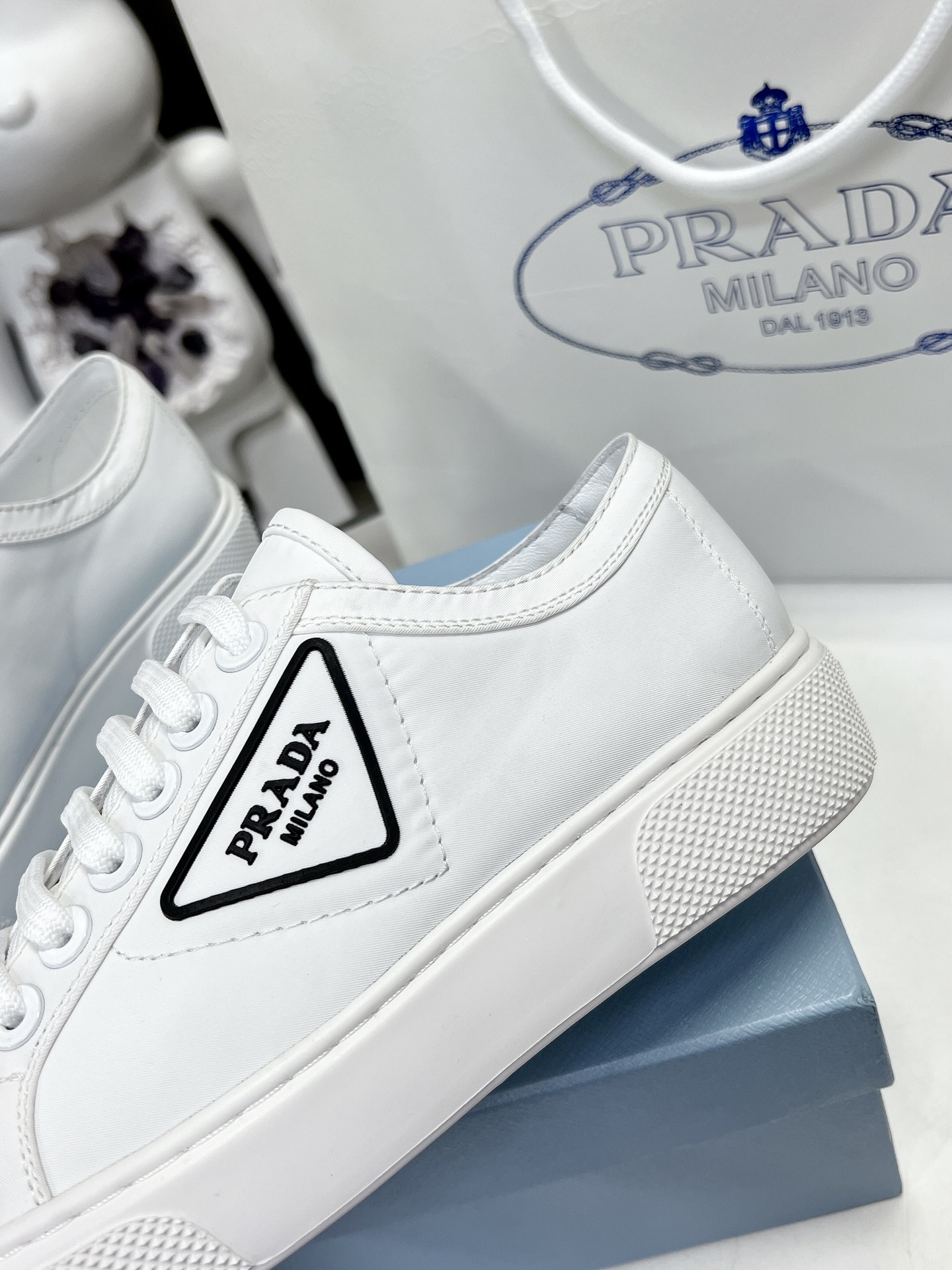 Prada Macro Re-Nylon And Brushed Sneakers White For Women 1.2in/30mm Prada - Soul Replicas