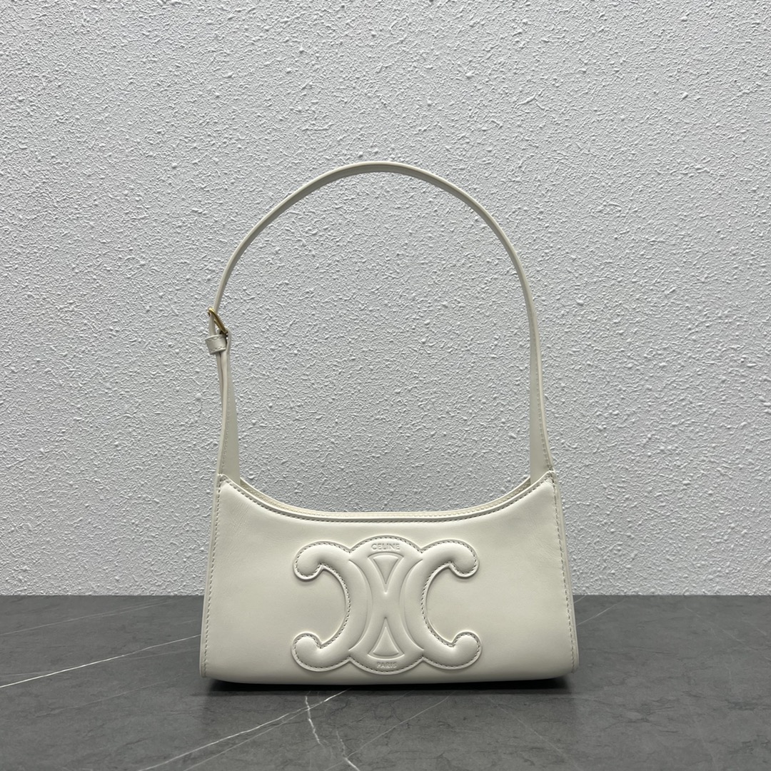 Celine Cuir Triomphe Shoulder Bag White For Women 9.4in/24cm - Soul Replicas