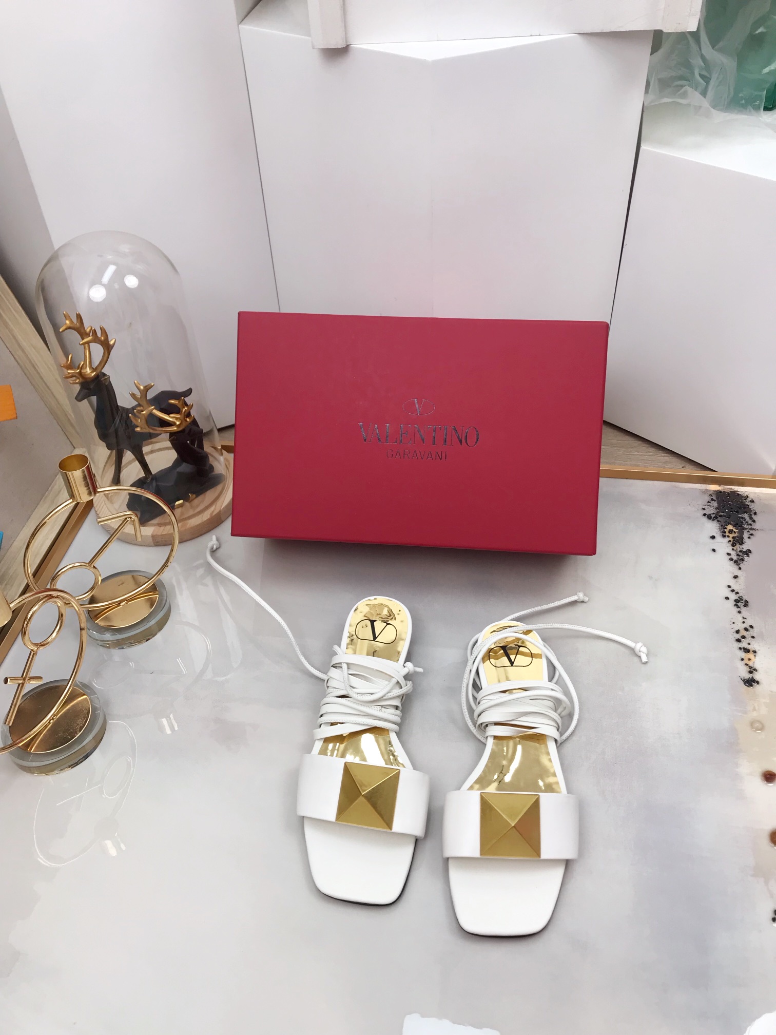 Valentino Garavani One Stud Gladiator Flat Sandals White For Women WS0EK9CYI - Soul Replicas