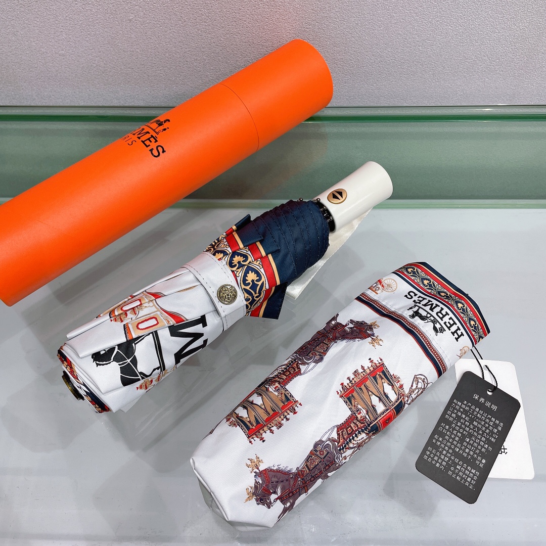 Hermes Pluie De H Folding Umbrella White - Soul Replicas