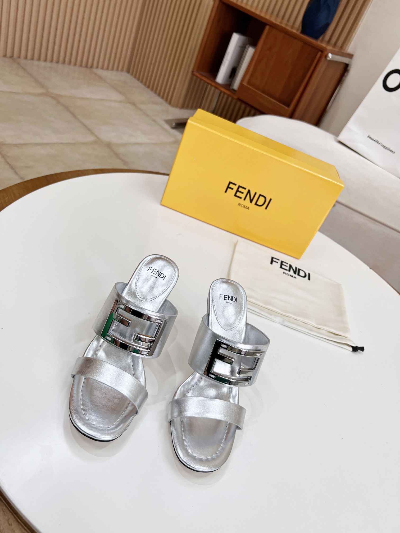 Fendi Baguette Silver Heels For Women - Soul Replicas