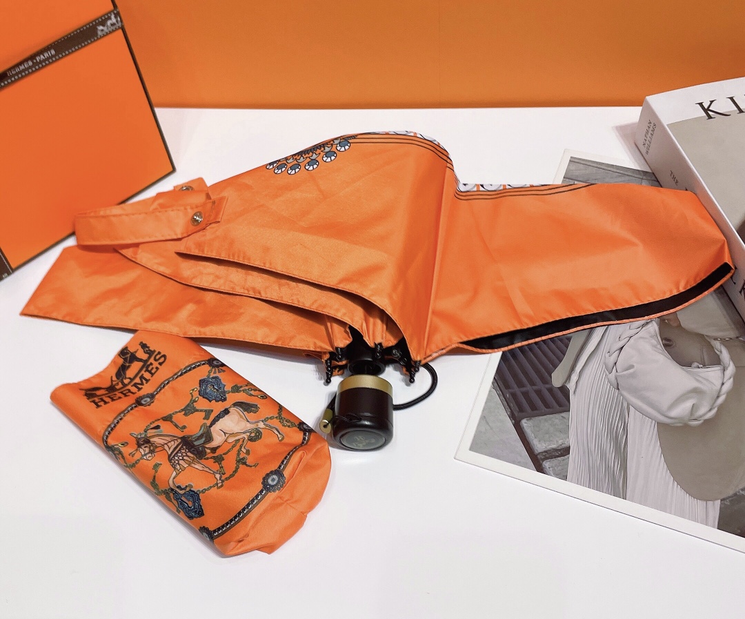 Hermes Pluie De H Folding Umbrella Orange - Soul Replicas