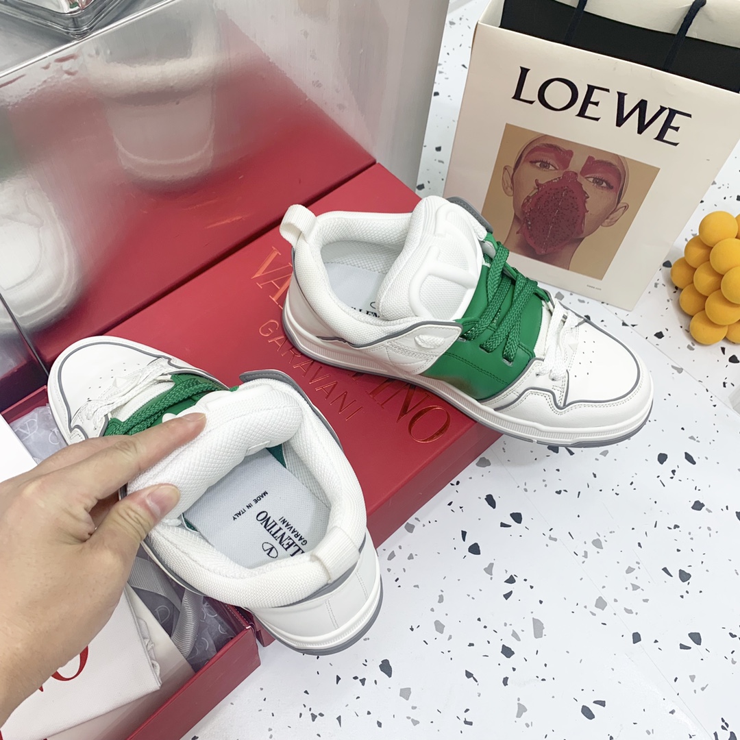 Valentino Garavani Open Skate Sneakers With Patent Band White Green For Women WS0FB1DXI - Soul Replicas