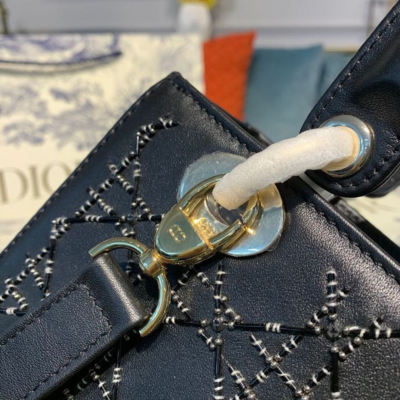 Christian Dior Medium Lady Dior Bag Gold Toned Hardware Embroidered Black 24cm/9in CD - Soul Replicas