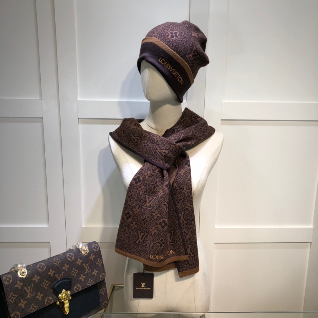 Louis Vuitton Beanie & Scarf Set In Brown - Soul Replicas
