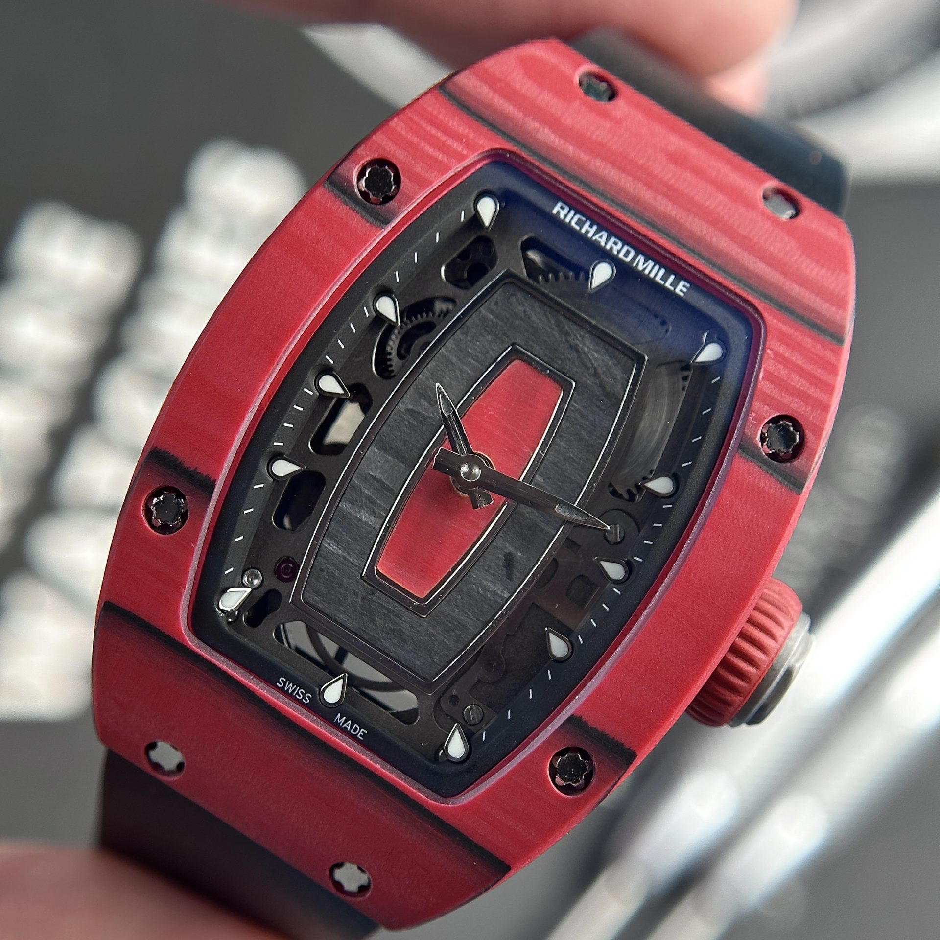 Richard Mille Replica Watches RM07-01 Red Carbon Rubber Strap 32x46mm - Soul Replicas
