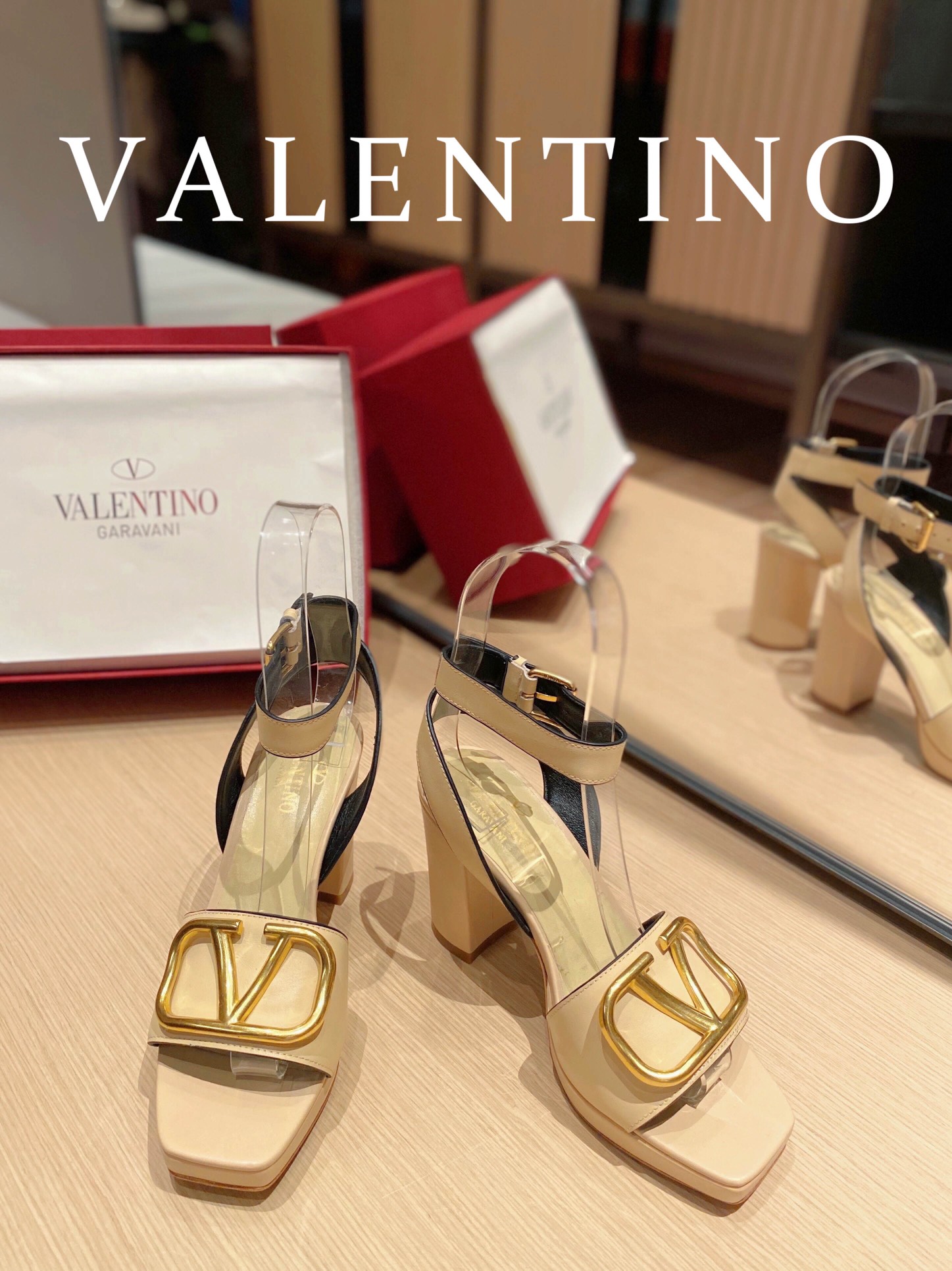Valentino Garavani Strap Heeled Sandals With V Logo Signature Embellishment Light Yellow For Women - Soul Replicas