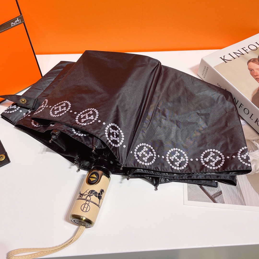 Hermes Pluie De H Folding Umbrella Black - Soul Replicas