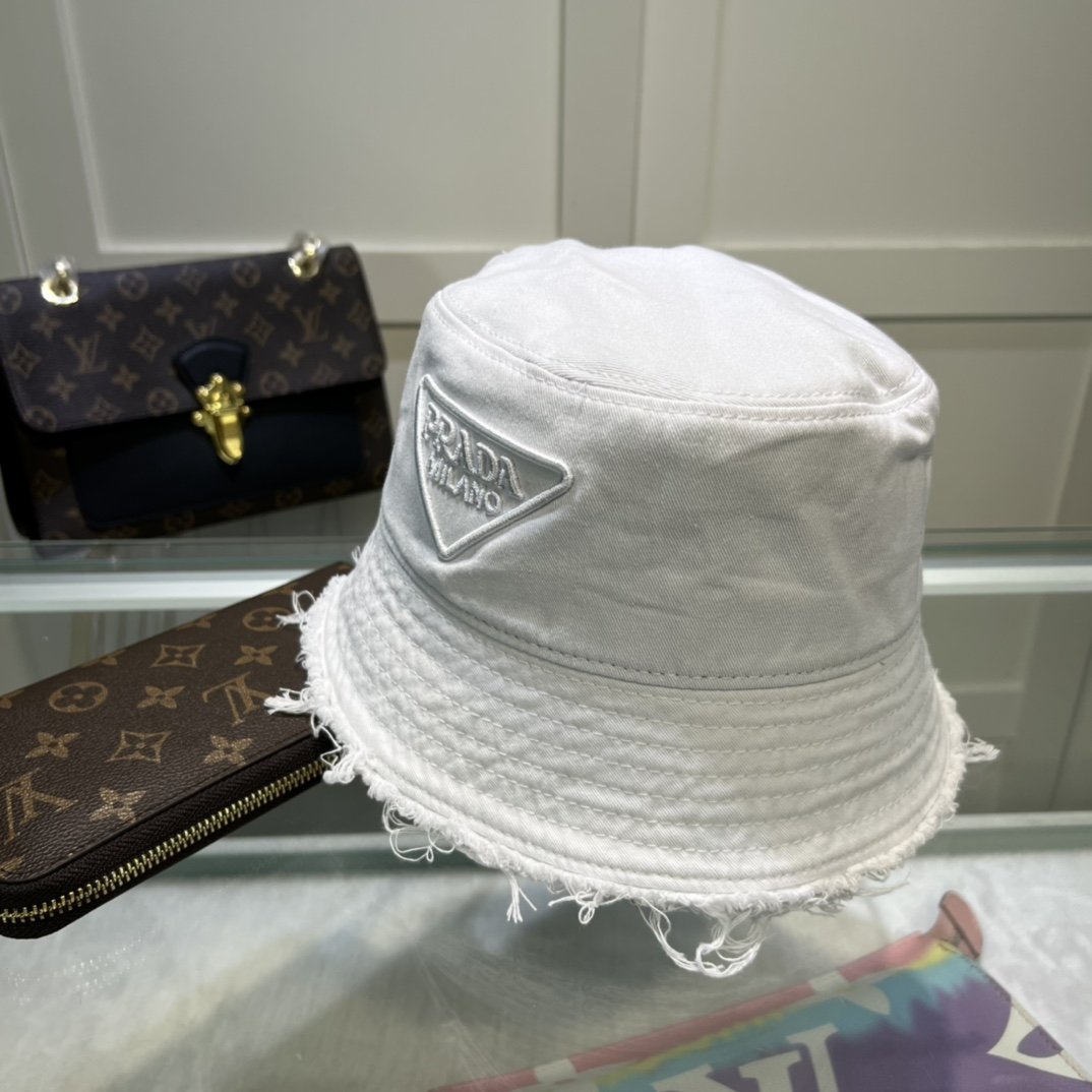 Prada Drill Bucket Hat White Prada Hat 1HC137_2FMB_F0009 - Soul Replicas