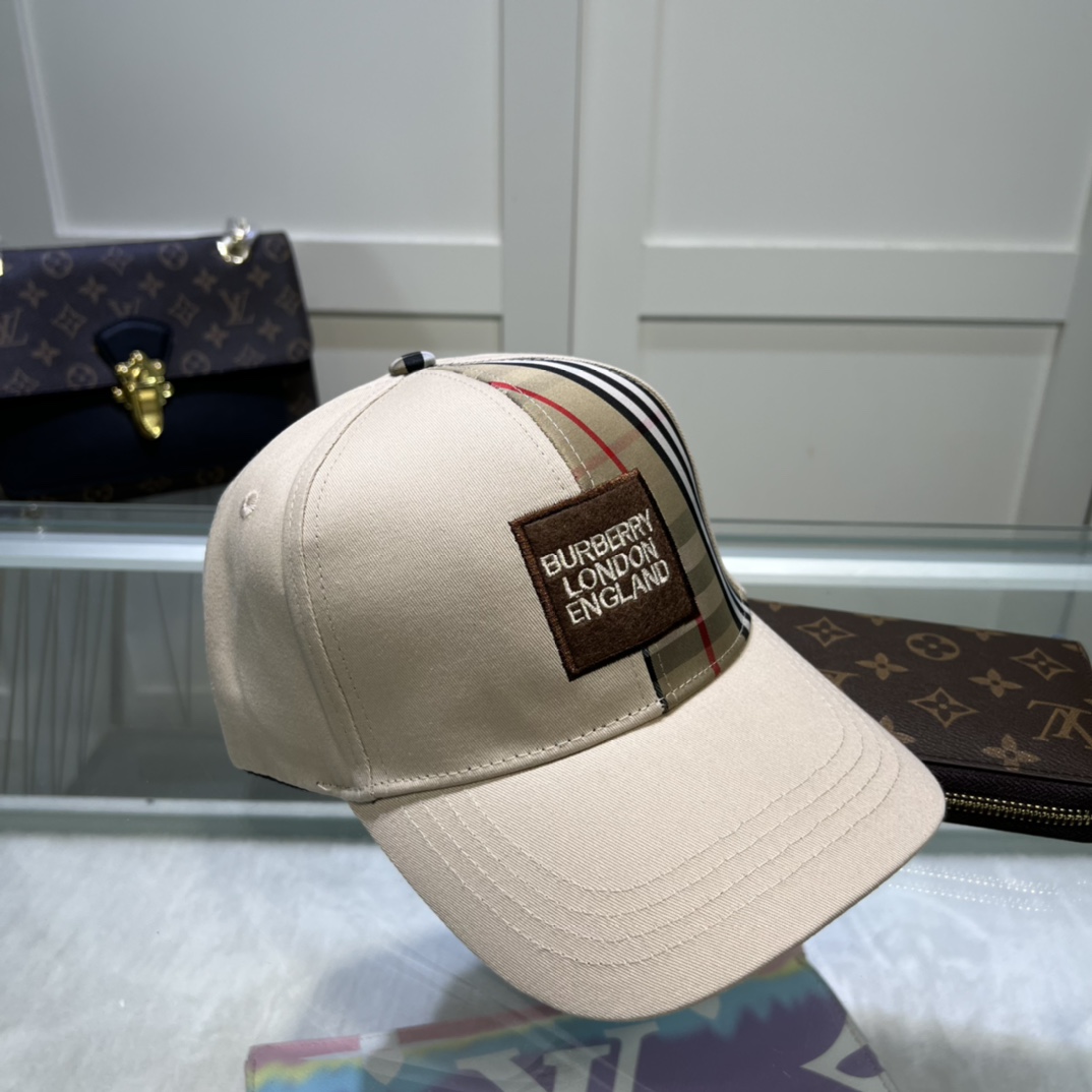 Burberry Monogram Motif Icon Stripe Cotton Baseball Cap Cream - Soul Replicas