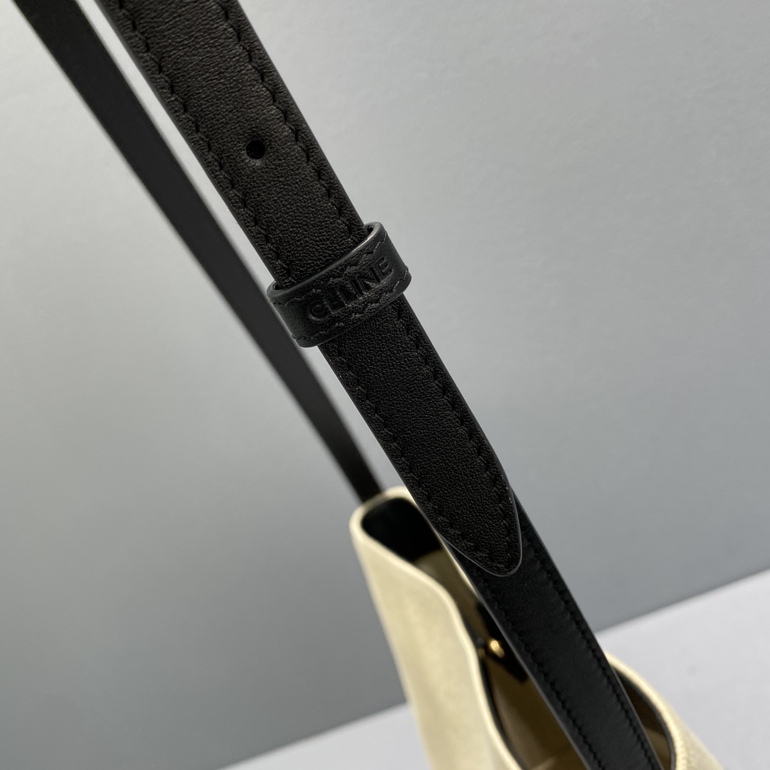 Celine Small Bucket Cuir Triomphe In Textile Beige/Black For Women 9in/22cm - Soul Replicas