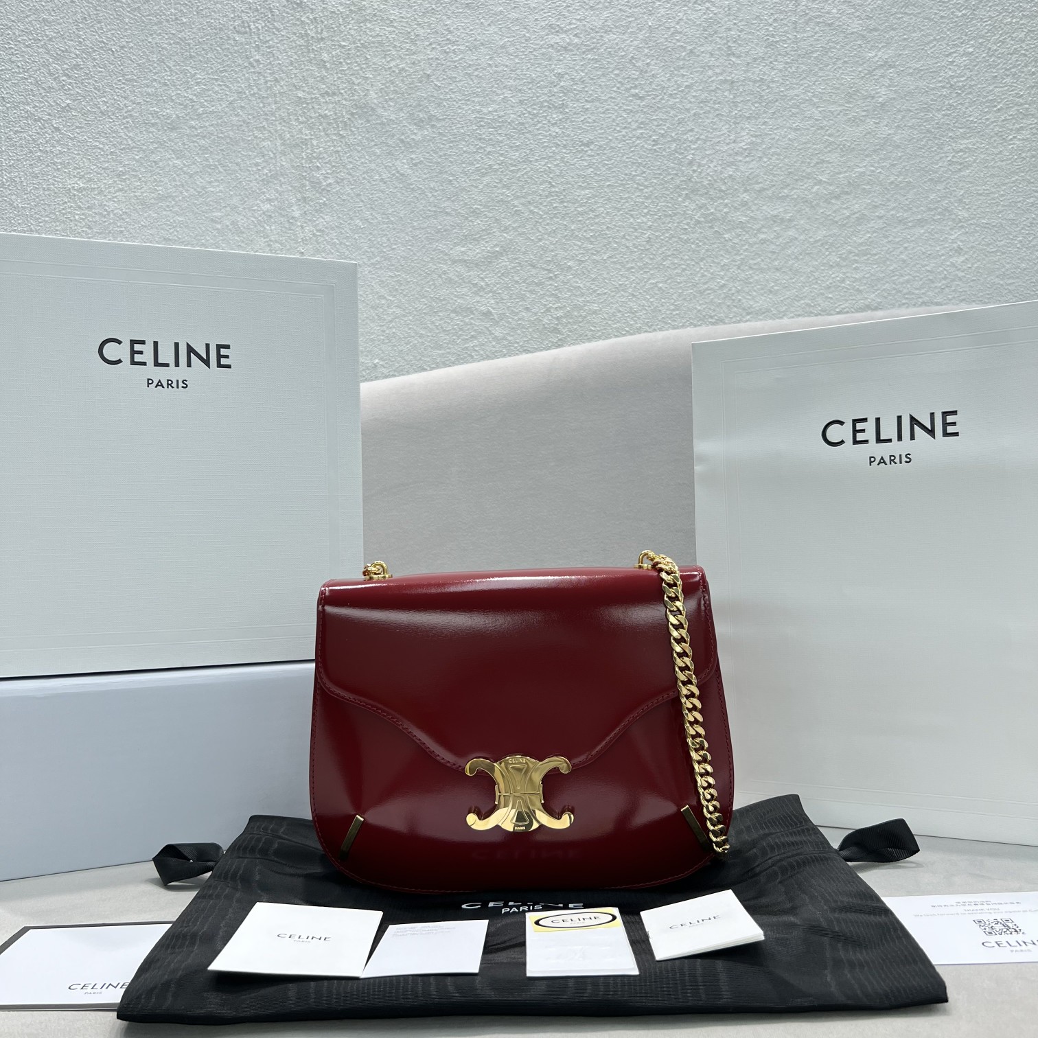 Celine Chain Besace Triomphe Carmin For Women 10in/24.5cm 199273BF4.27CA - Soul Replicas
