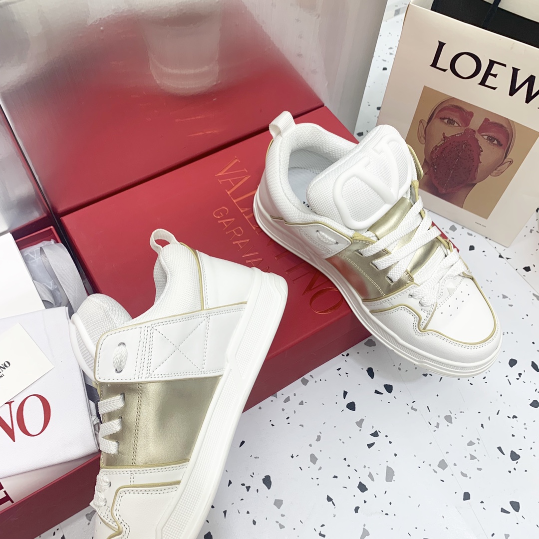 Valentino Garavani Open Skate Sneakers With Patent Band Gold For Women WS0FB1DXI - Soul Replicas
