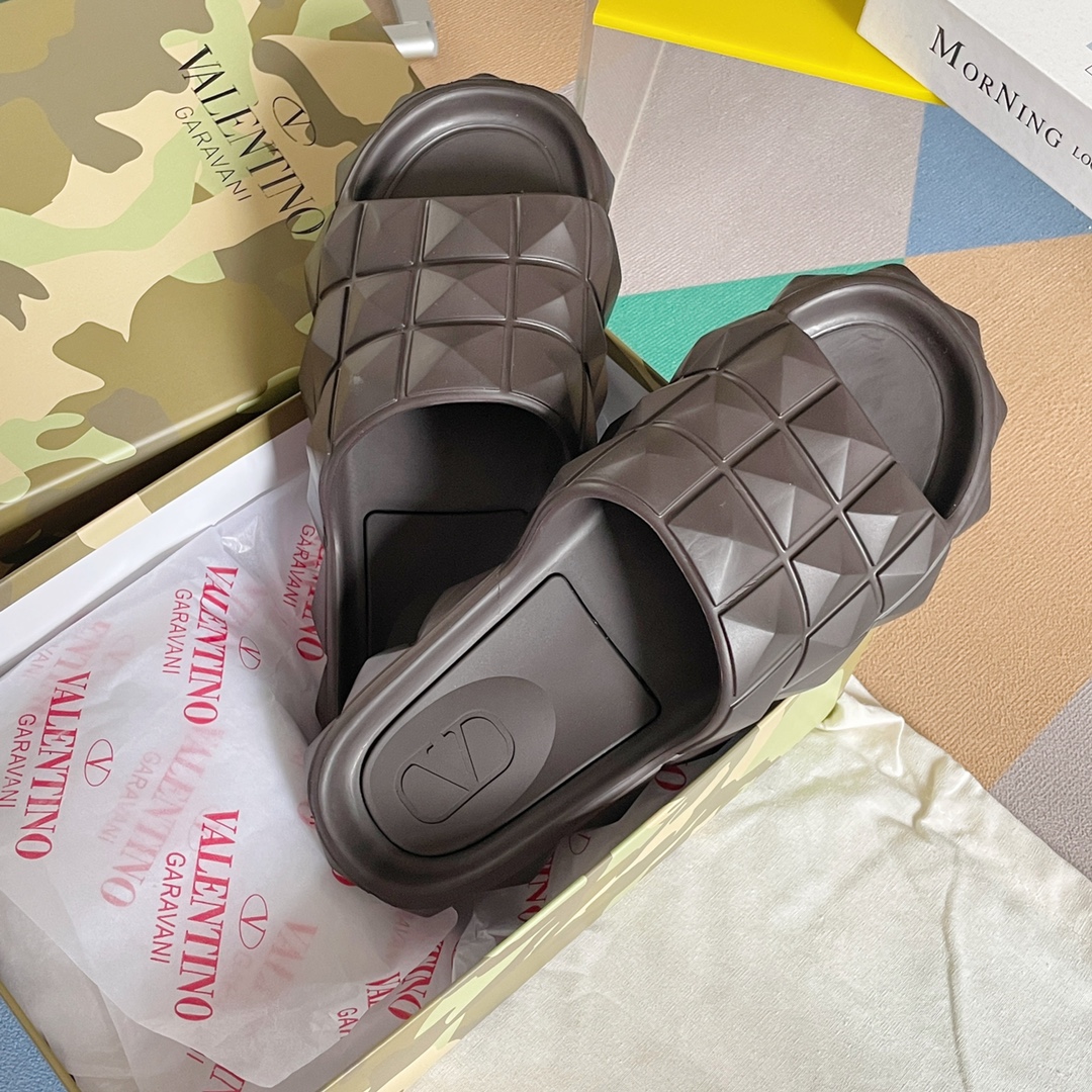 Valentino Garavani Roman Stud Turtle Rubber Slide Brown For Women - Soul Replicas