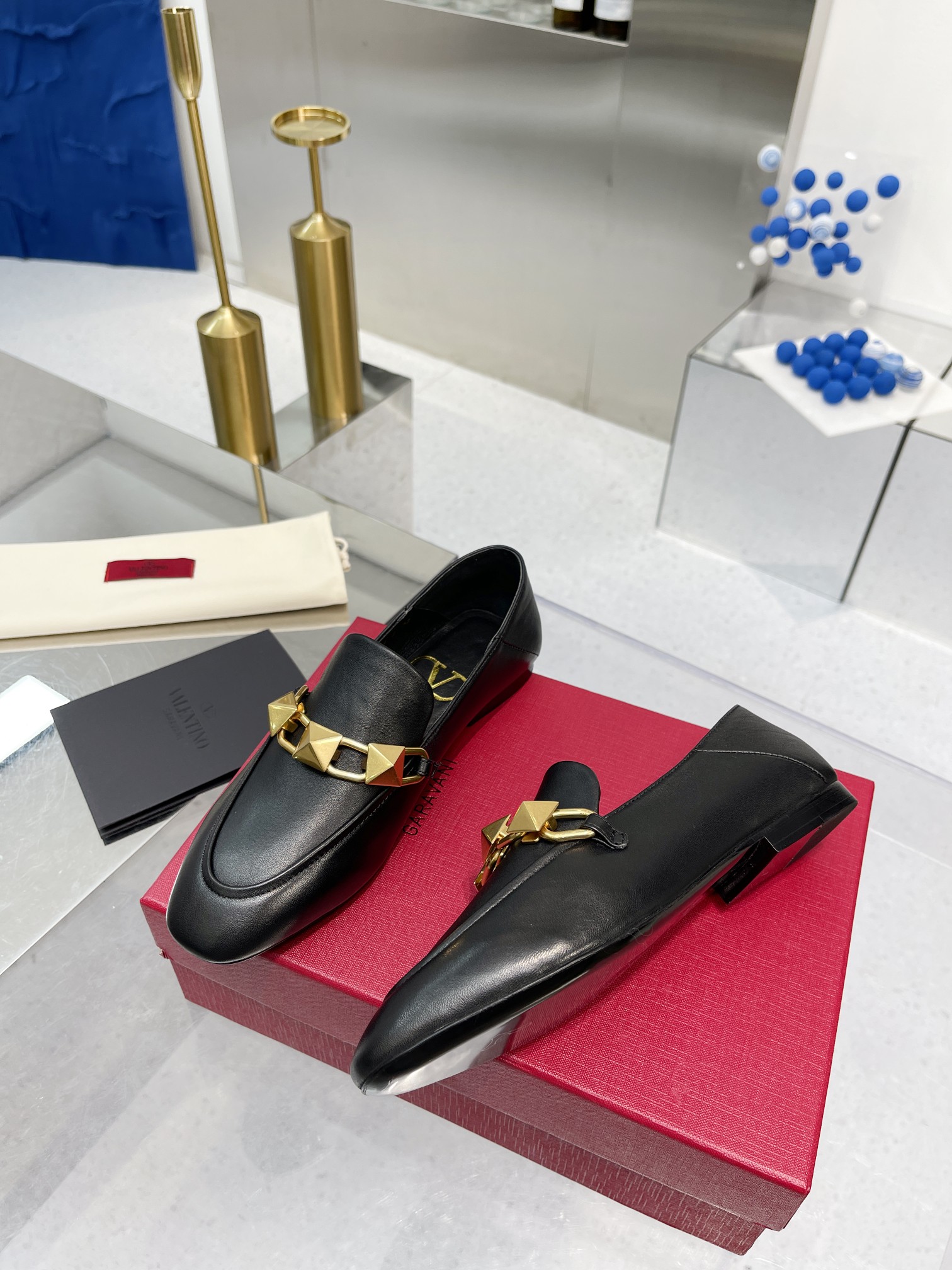 Valentino Garavani VLogo Studded Loafers Black For Women - Soul Replicas