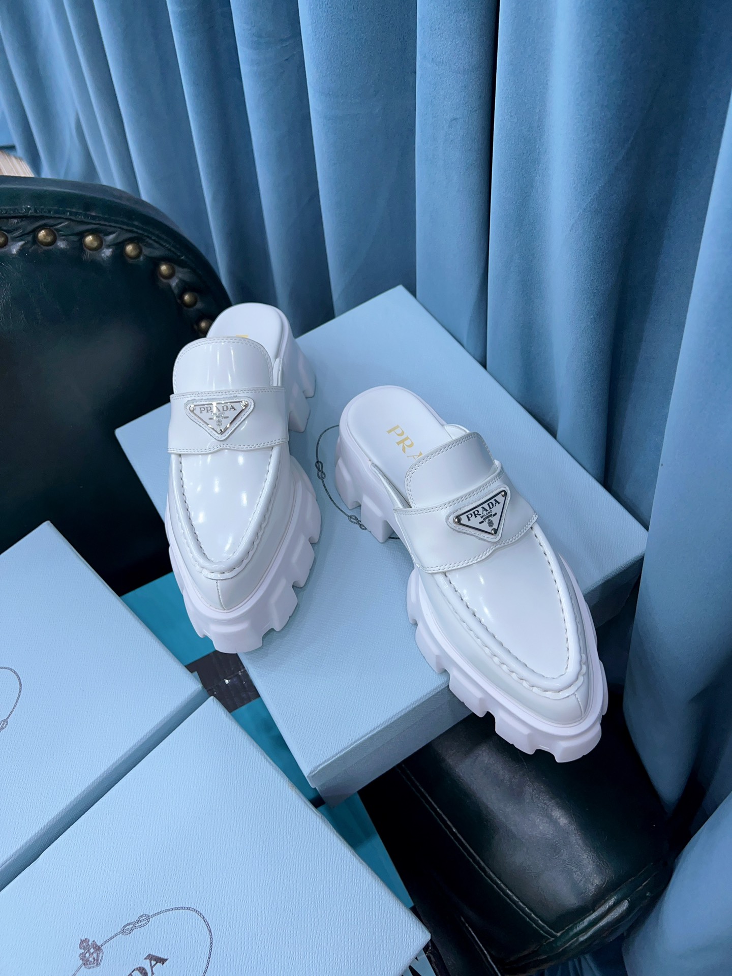 Prada Chocolate Brushed Mules White For Women 2.4in/60mm Prada - Soul Replicas