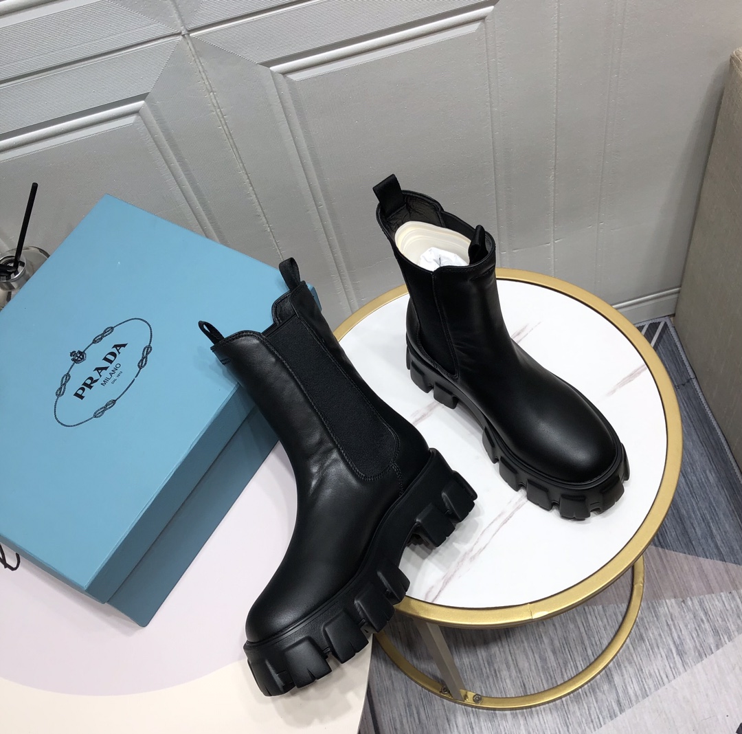 Prada Monolith Brushed Boots Black For Women 2.2in/55mm Prada 1U749M_B4L_F0002_F_B055 - Soul Replicas