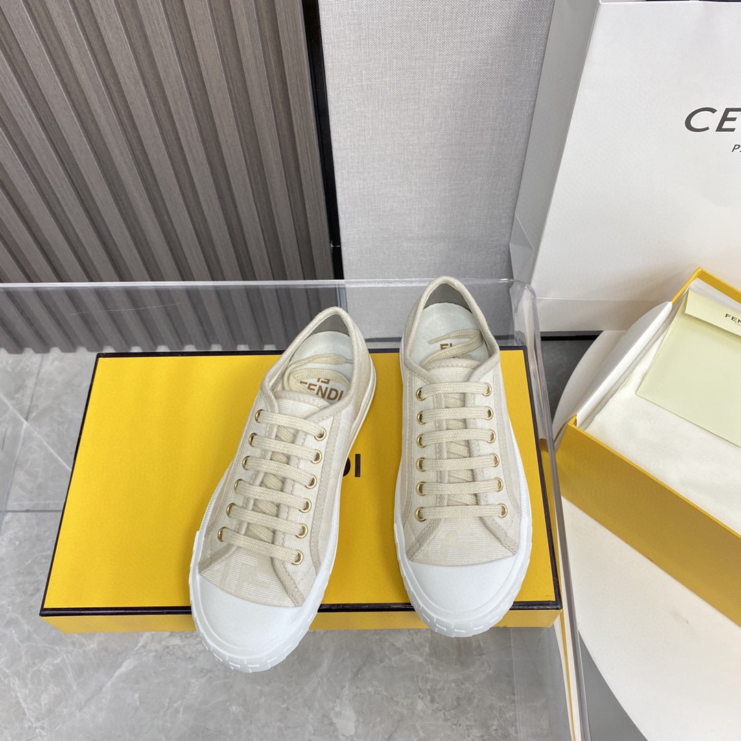 Fendi Domino Fabric Sneakers Beige For Women - Soul Replicas