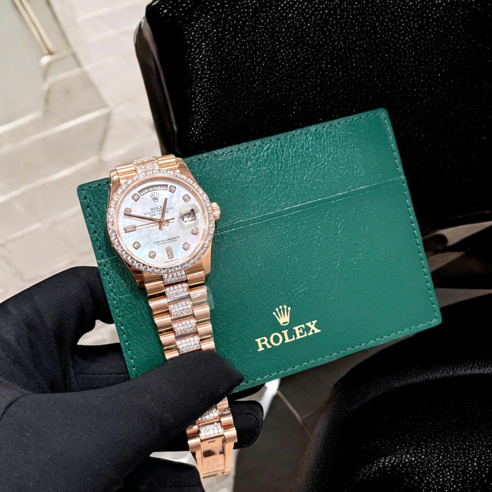 Rolex Day-Date Replica Watch Gold Wrapped Moissanite Diamonds Hong Kong 36mm - Soul Replicas