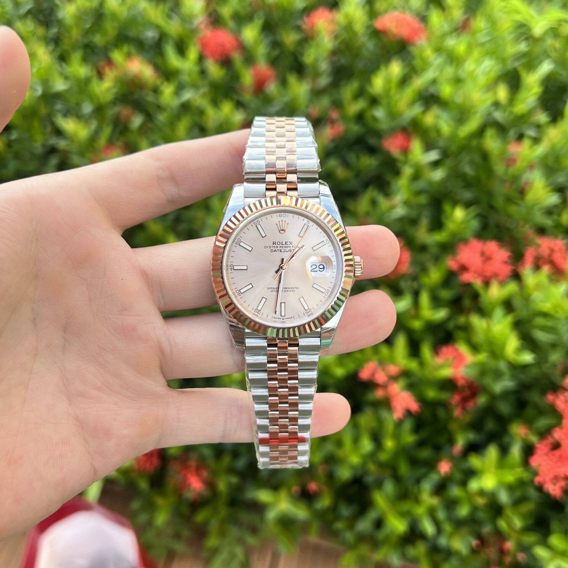 Rolex DateJust Replica Watch Demi Pink Dial EW Factory 41mm - Soul Replicas