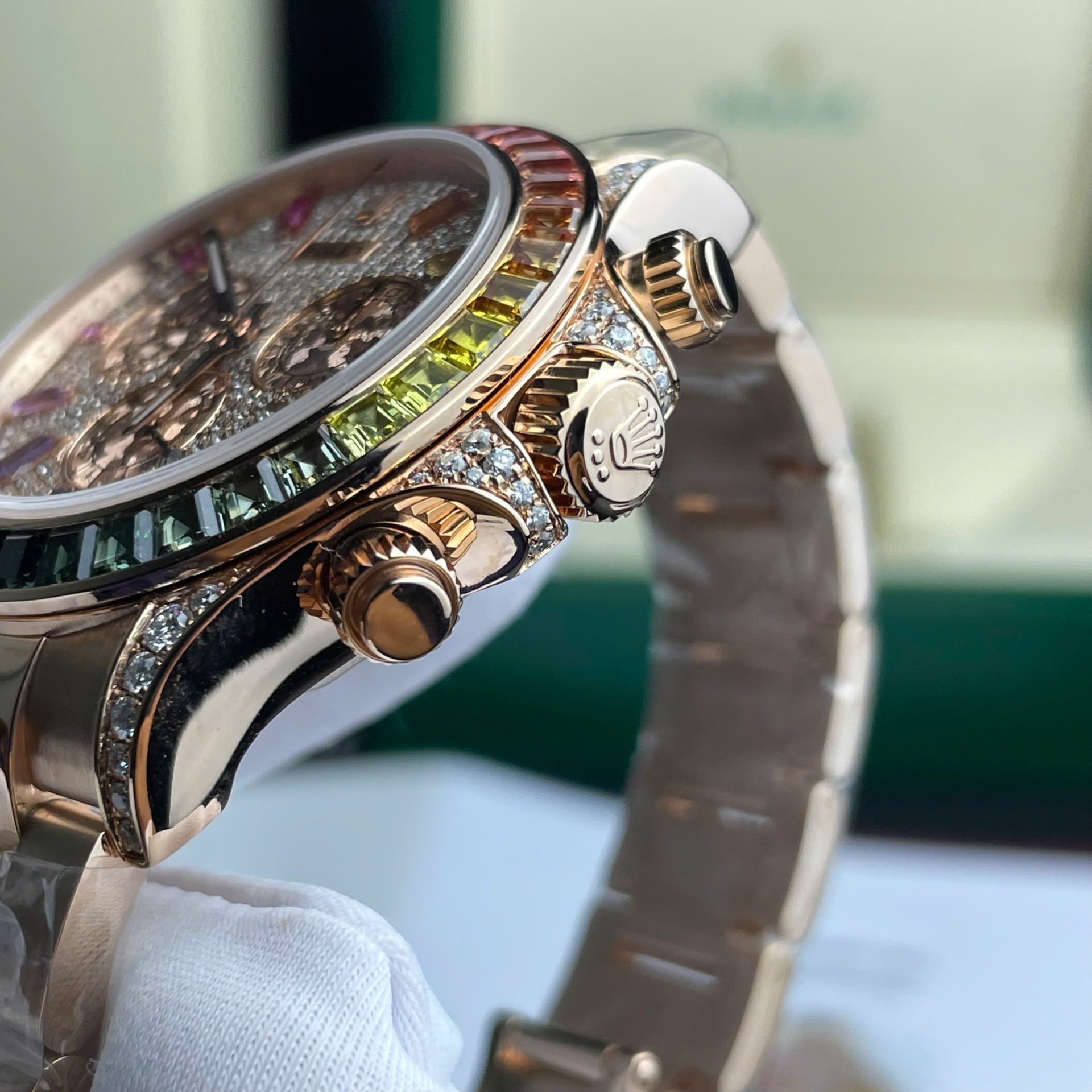 Rolex Daytona Rainbow 116595 Best Replica Watch Gold Wrapped + Moissanite Diamonds 40mm - Soul Replicas