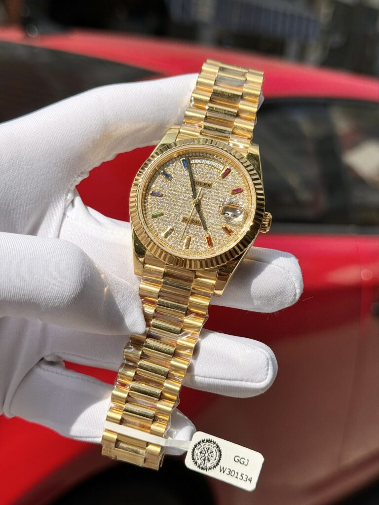 Rolex Day-Date Solid Gold Wrapped Replica Watch With Moissanite 40mm - Soul Replicas