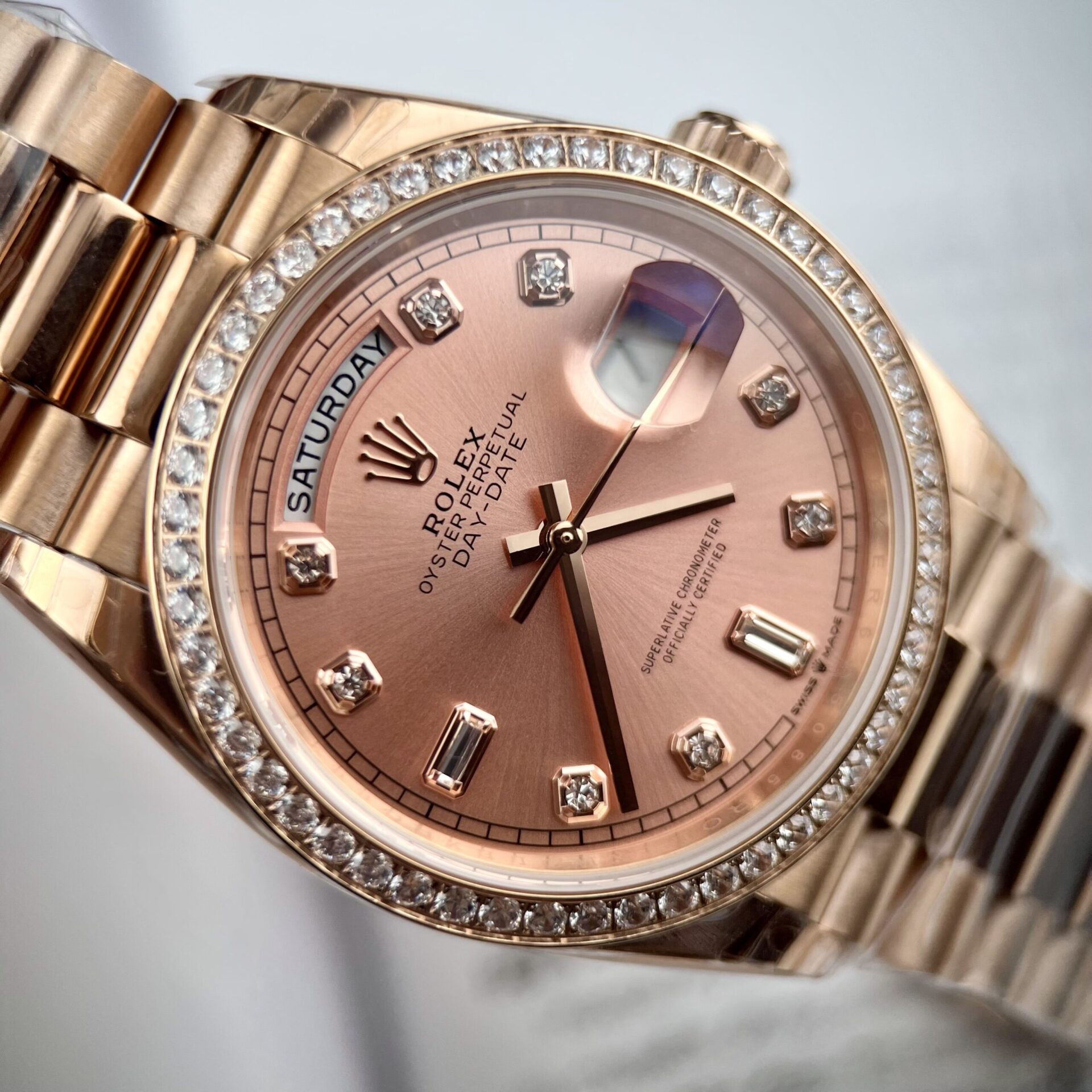 Rolex Clone Watch Day-Date Pink Dial President Strap EW Factory 31mm - Soul Replicas