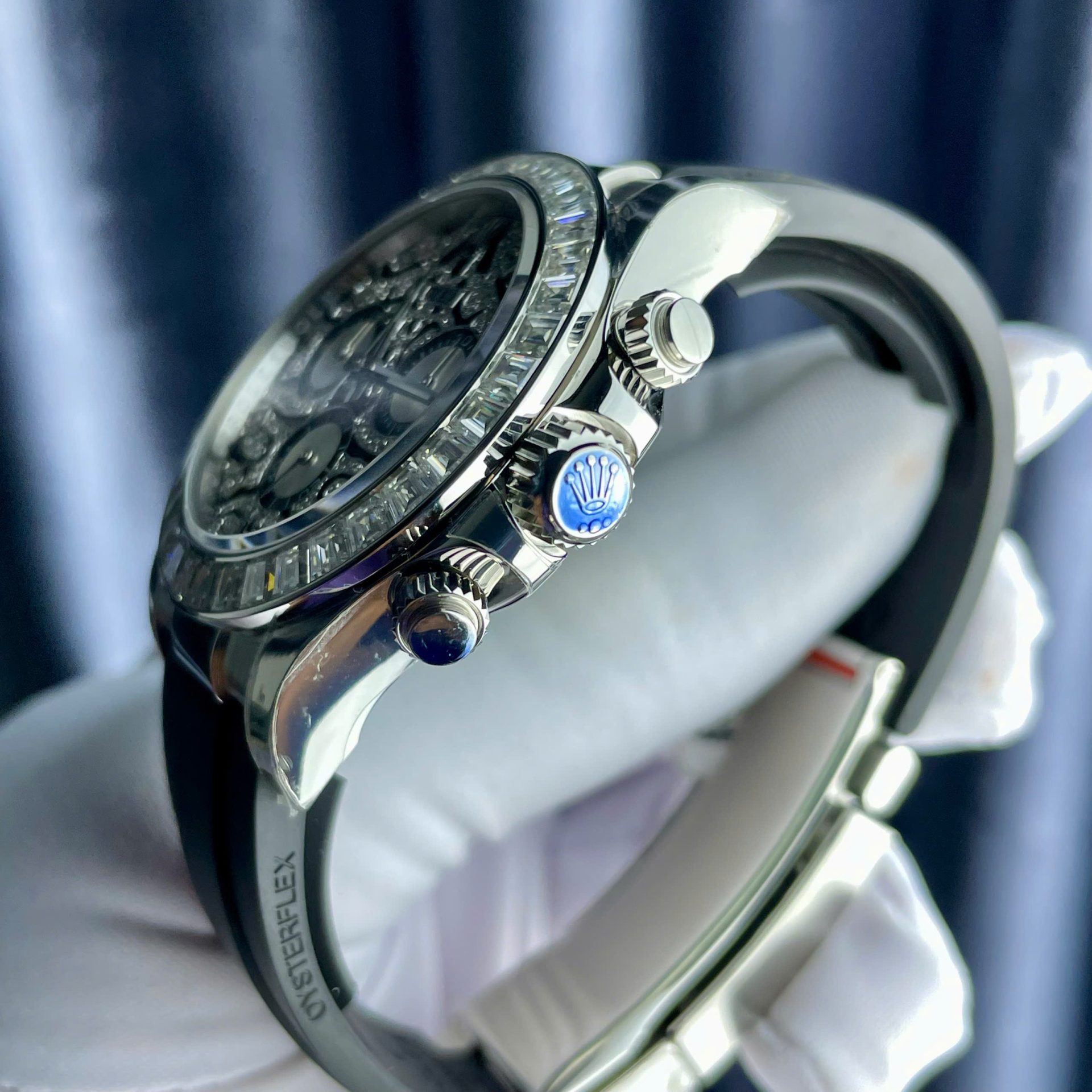 Rolex Cosmograph Daytona Eye Of The Tiger Replica Watch Custom Moissanite Baguette Diamonds 40mm - Soul Replicas