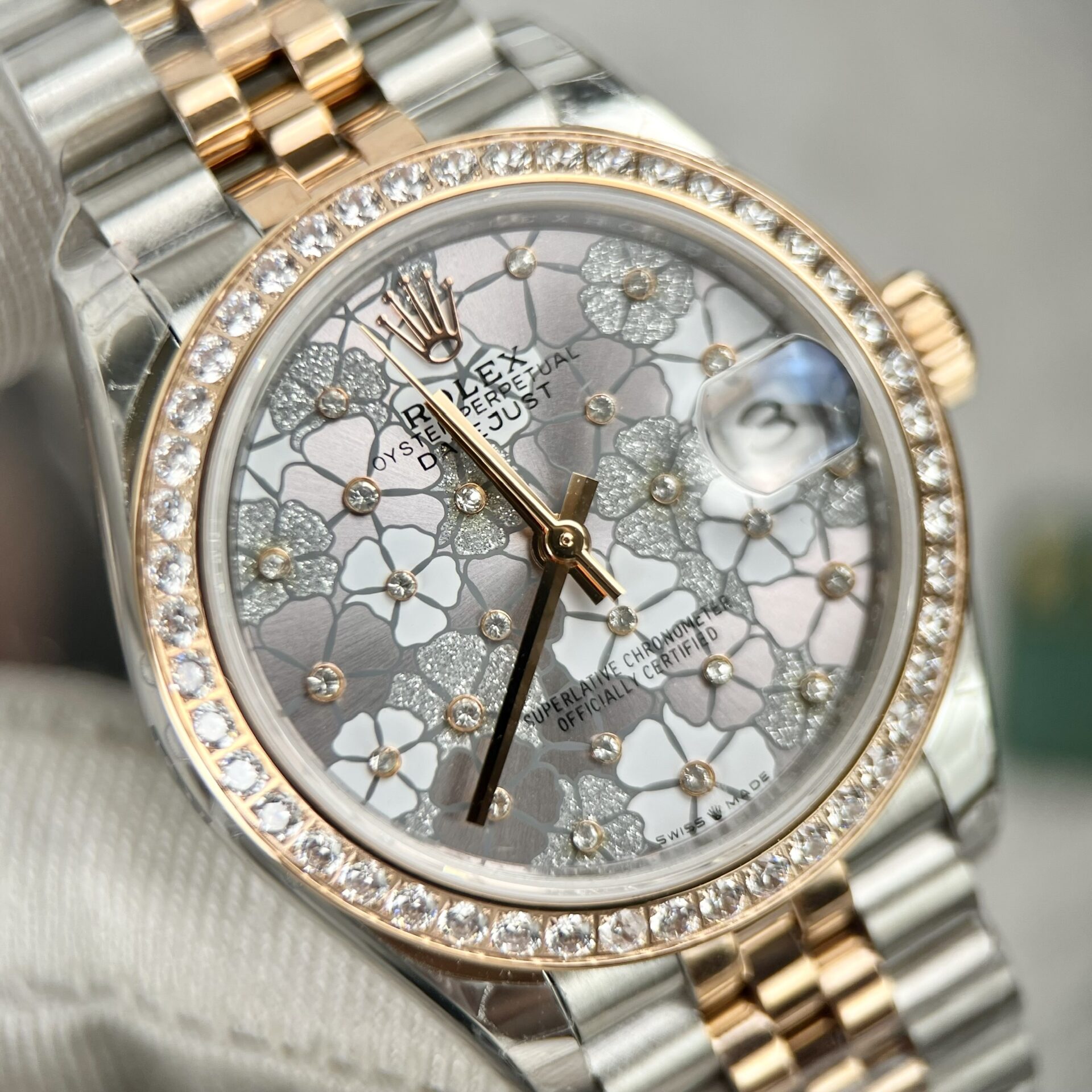 Rolex DateJust Replica Watch Flower Dial With Diamond Bezel 31mm - Soul Replicas