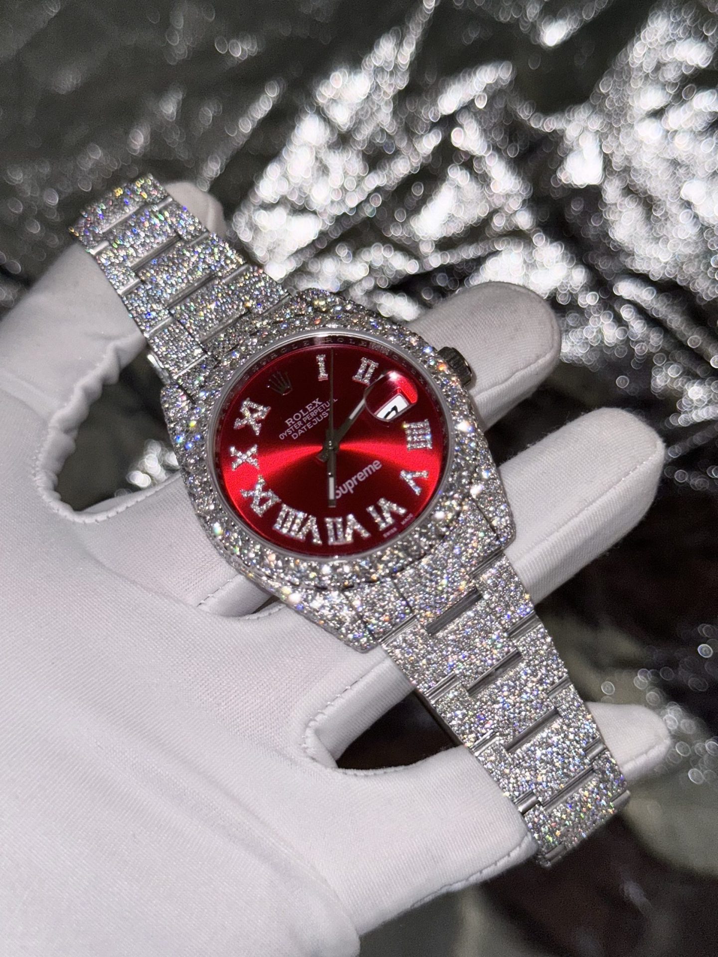 Rolex Best Replica Watch DateJust Supreme Custom Moissanite Diamonds Red Dial 41mm - Soul Replicas