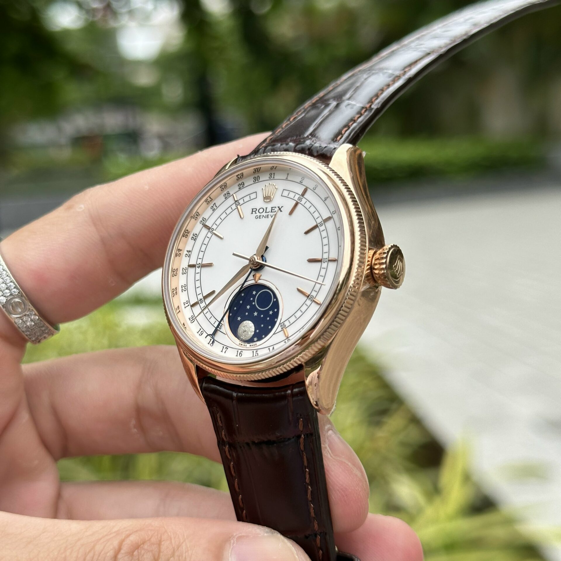 Rolex Replica 1:1 Watch Cellini Moonphase 50535 Leather Strap 39mm - Soul Replicas