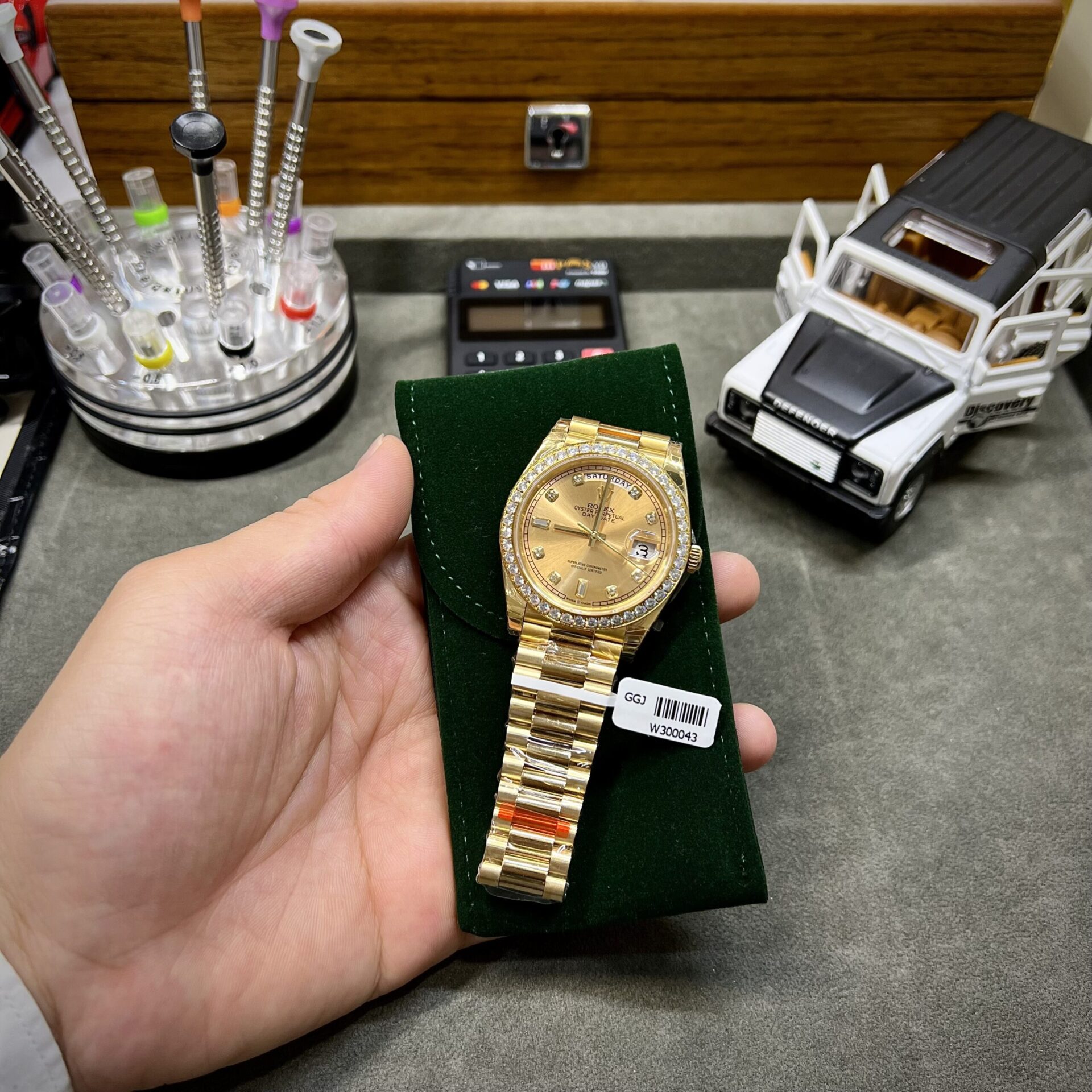 Rolex Fake Watch Day-Date Yellow Dial Custom Moissanite Diamonds 40mm - Soul Replicas