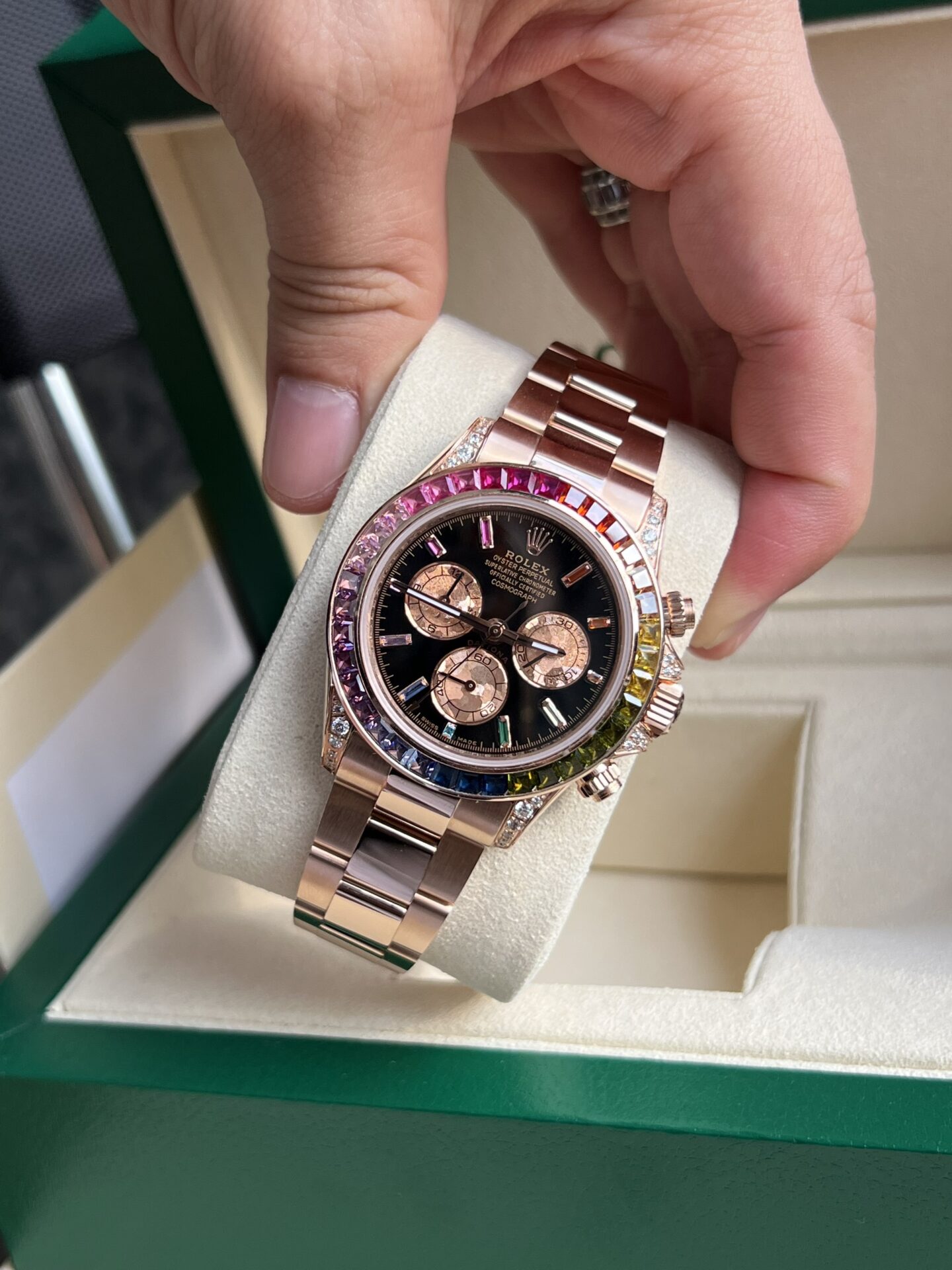 Rolex Daytona Rainbow Replica Watch Gold Wrapped Moissanite TW 40mm - Soul Replicas